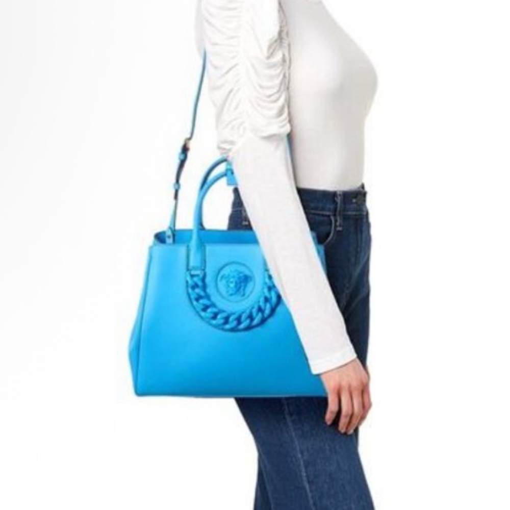 Versace La Medusa Large Chain Tote Bag Blue Women's Handbag crossbody purse - Picture 15 of 16